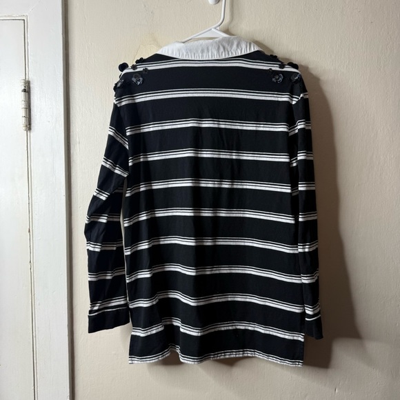 Anthropologie Maeve Black White It Girl Embellished Polo Top - Picture 5 of 7